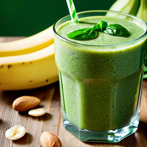 **Image Prompt:** Vibrant close-up photo showcasing a colorful green smoothie with spinach, banana, almond milk, and ginger. Focus on the textures and freshness.
