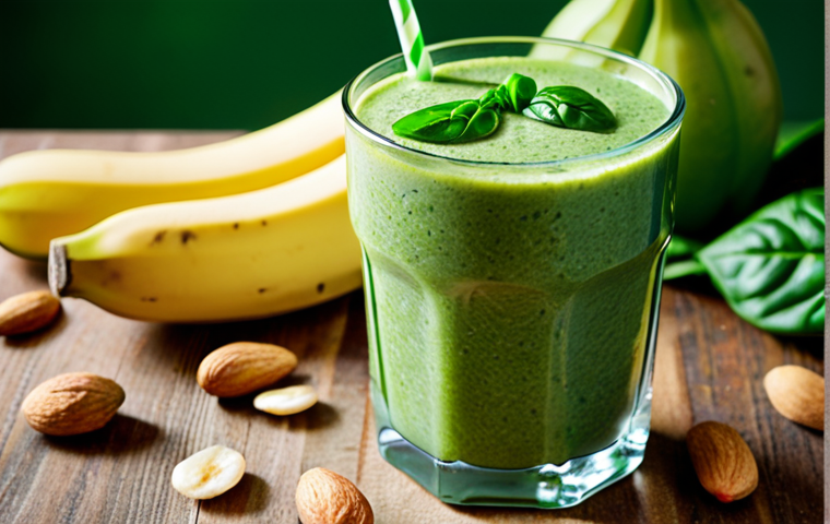 **Image Prompt:** Vibrant close-up photo showcasing a colorful green smoothie with spinach, banana, almond milk, and ginger. Focus on the textures and freshness.