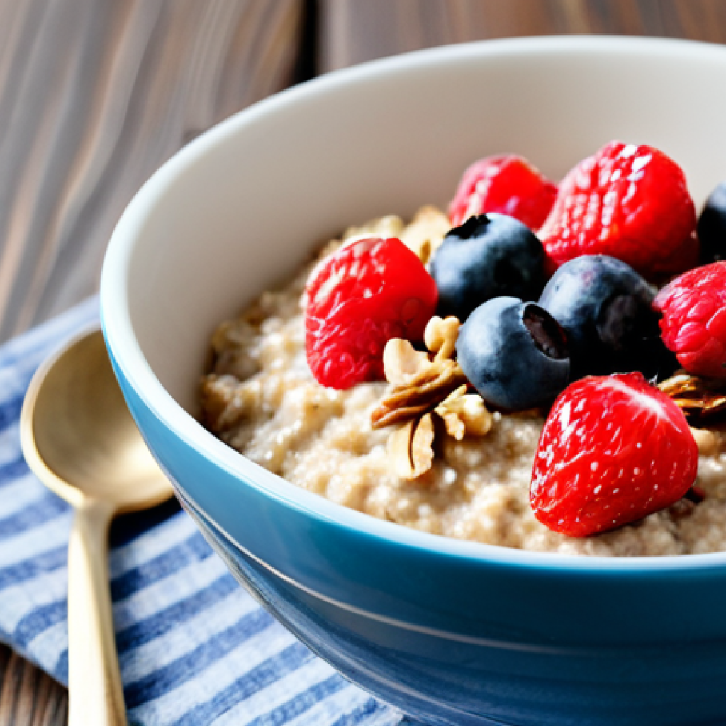 주말에 해볼 뇌 건강 요리법 - Nutritious Breakfast**

A vibrant, close-up shot of a bowl of oatmeal topped with fresh red berries ...