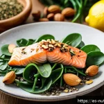 Home 20 뇌 건강을 위한 하루 식단 예시 - A vibrant, close-up shot of a rustic wooden table spread with a variety of brain-boosting foods popu...